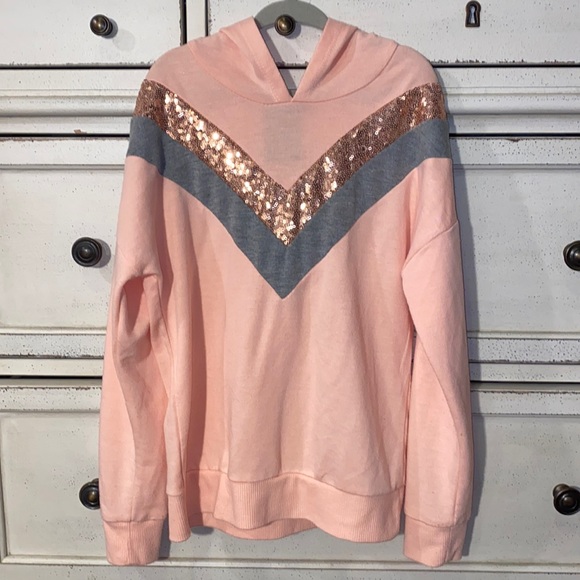 Xtraordinary Other - Xtraordinary size Small girls hoodie sweater sequin gray & pink peach longsleeve